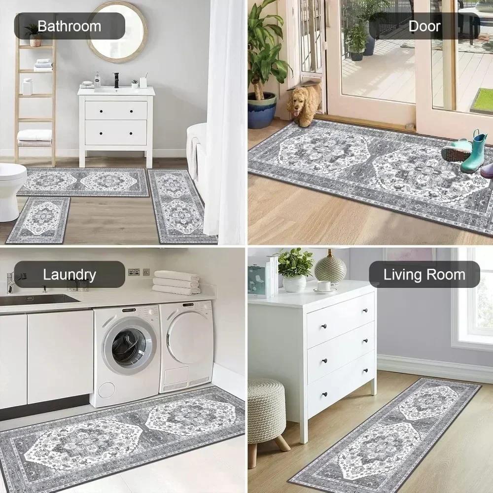 Fall Thanksgiving Pumpkin Kitchen Rugs Hello Pumpkins and Sunflowers Thankful Farmhouse Floor Mats and Rugs Washable for Kitchen