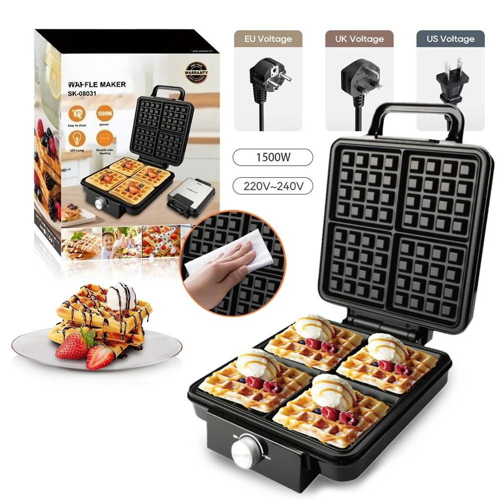 4-Slice 1500W Belgian Waffle Maker Double Heating Non-Stick Egg Cake Oven Pancake Egg Waffle Cake Machine Temperature Control