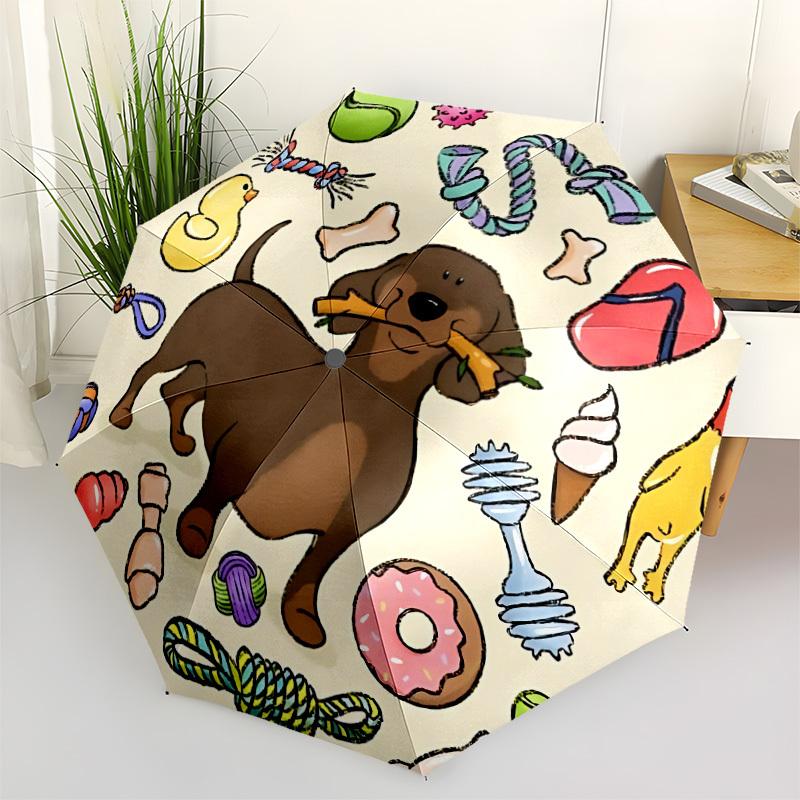 1pc Dachshund Automatic Folding Umbrella - 8-Rib Durable Iron Frame, Compact Portable for Daily Travel yy251205029