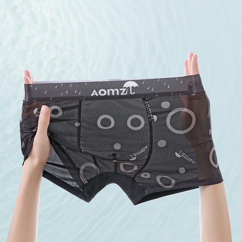 Men's Mesh Printed Boxer Briefs Tide Men's Summer Ice Cool Breathable Four Corner Short Underwear Head