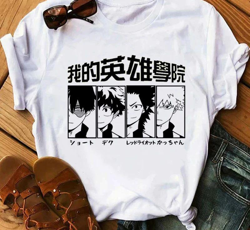 Japanese Anime My Hero Academia Graphic Fun Print T Shirt Fashion Women Retro Cotton T-shirt  Summer Loose Y2K Top T-Shirt