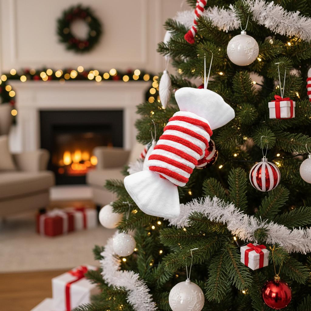 Plush Christmas Ornaments Velvet Candy Cane Lollipop Hanging Balls for Xmas Tree Decor Holiday Party Supplies