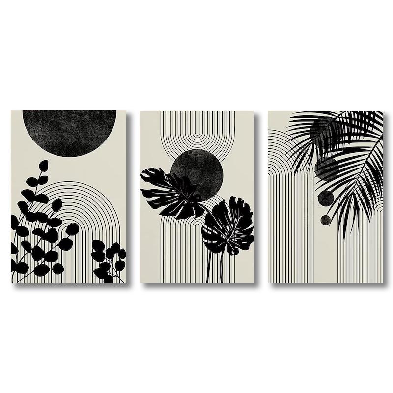 Art Painting Geometrid Plant Collage Abstract Shapes Illustrations Boho Living Room Home Decor 3 Piece Canvas Print Poster Wall