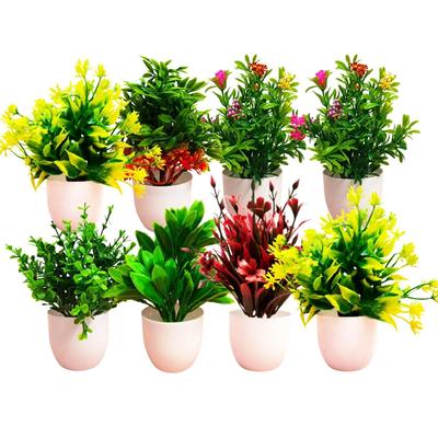 Plantas en maceta, paquete de 8 eucaliptos artificiales de plástico, pequeñas plantas de interior en maceta, plantas artificiales para decoración del hogar, baño, oficina, granja.