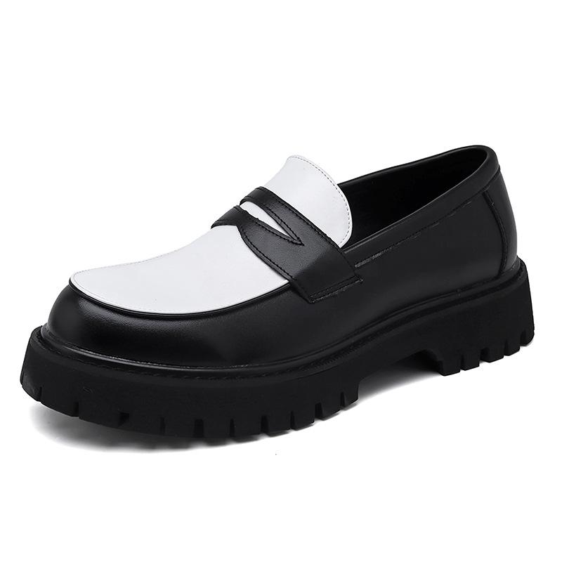 

Spring and autumn large size men s low-top thick-soled heightening leather shoes Korean version retro one-pedal casual trend young men s shoes 38 чорний