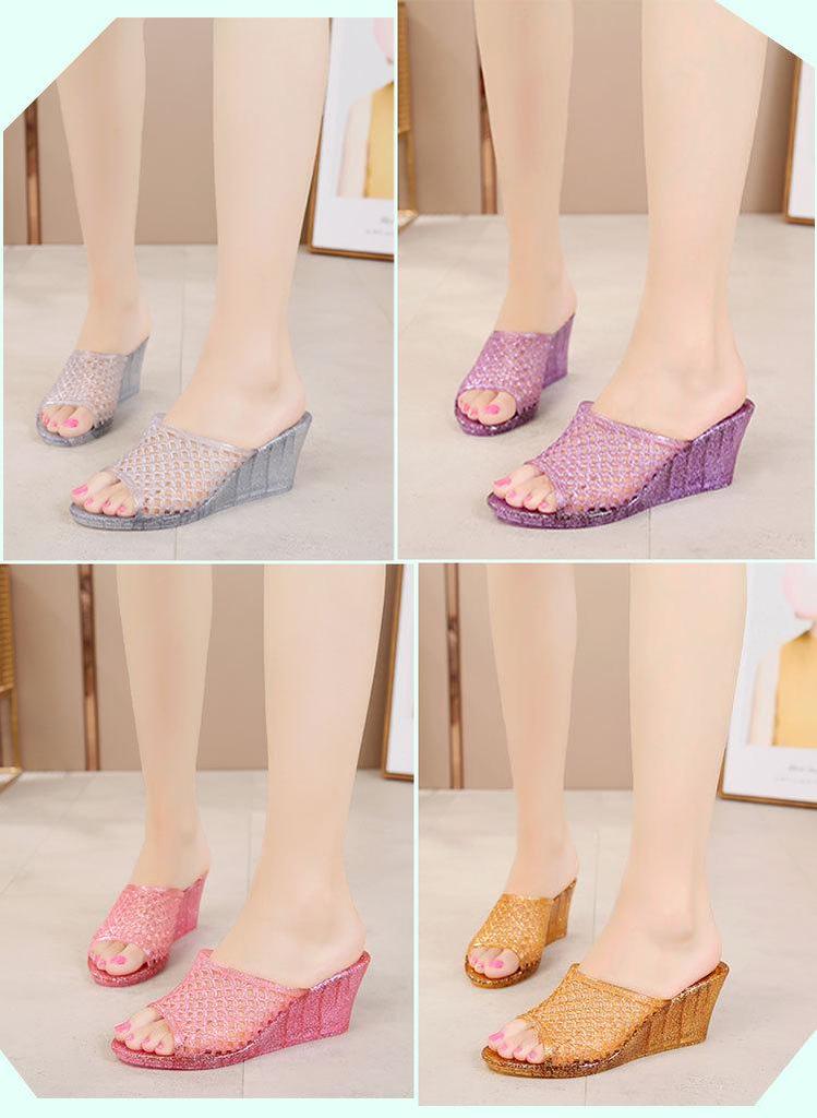 Women's High-Heeled Crystal Slippers: One-Strap, Non-Slip, Thick-Soled, Perfect for Spring & Summer Beach Days