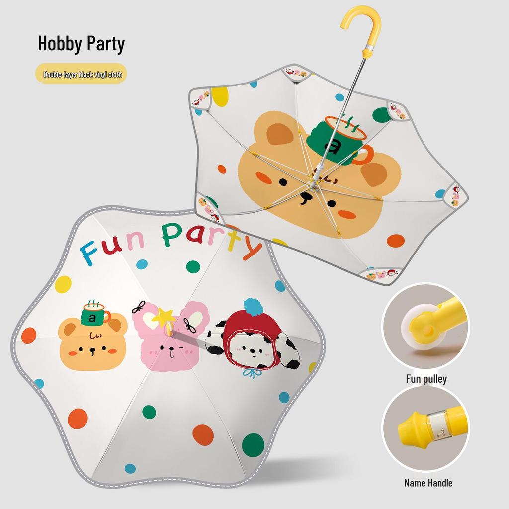 Children's Cartoon Umbrella: Safe, Rounded Corners, Anti-Puncture, Lightweight, Long Handle for Kindergarten & Elementary Boys and Girls.