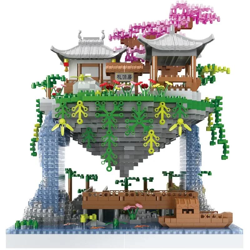 Tree House Mini Diamond Block Particle Peach Blossom Pool Traditional With Light Chinese Architecture Building Blocks Kids Gifts
