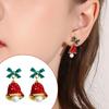 Holiday Season Dangle Earrings Christmas Bowknot Bell Shaped Ear Rings with Rhinestones and Pearls Women Ornaments