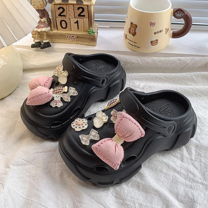 

Summer versatile girls platform slippers new bow camellia EVA hole shoes soft sole non-slip sandals 24-25