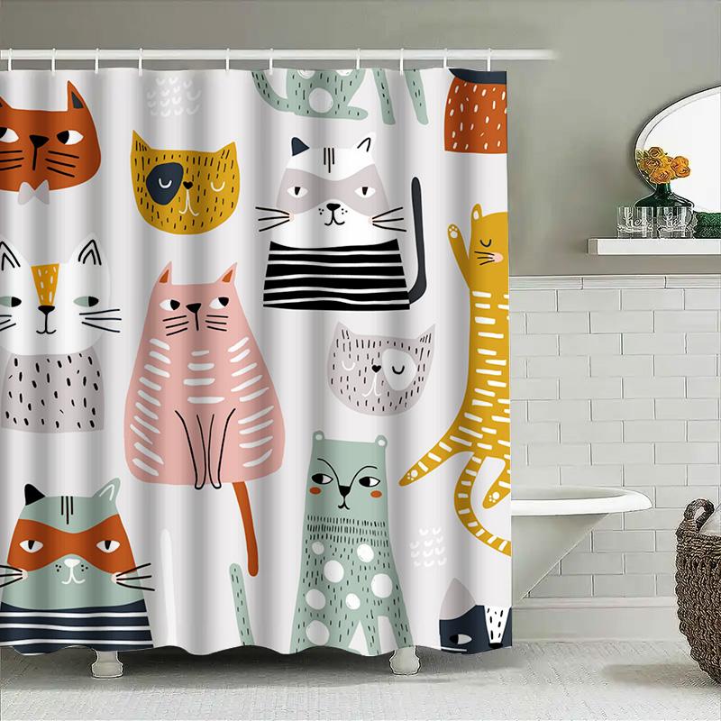 Creative Bathroom Shower Curtain With Cats Pattern Waterproof Fabric Decorative Home Supplies
