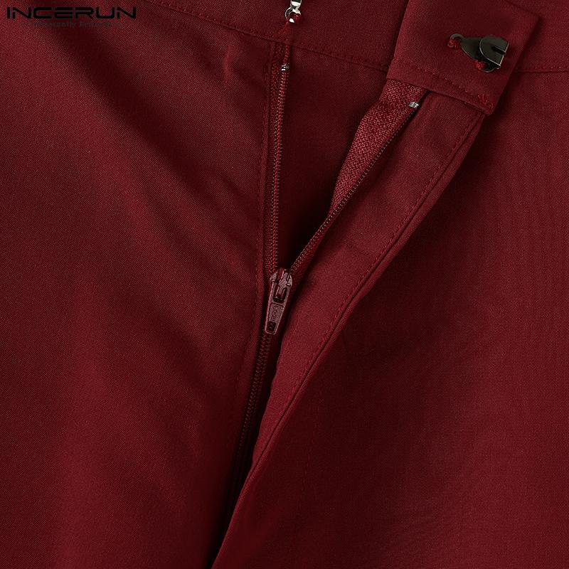 INCERUN S-5XL Pánské kalhoty s vysokým pasem, volánovými vrstvami na straně, ležérní, dlouhé