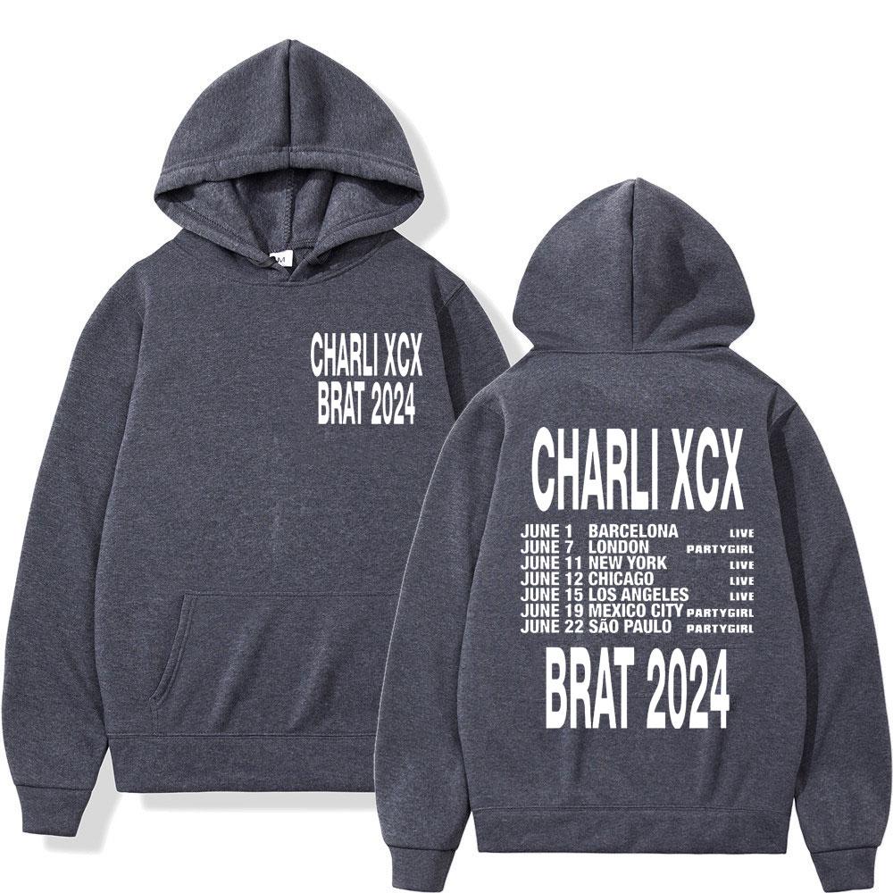 Charli XCX Brat Tour Hoodie mit doppelseitigem Druck für Männer und Frauen, lässige langärmlige Sweatshirts, modische übergroße Fleece-Pullover