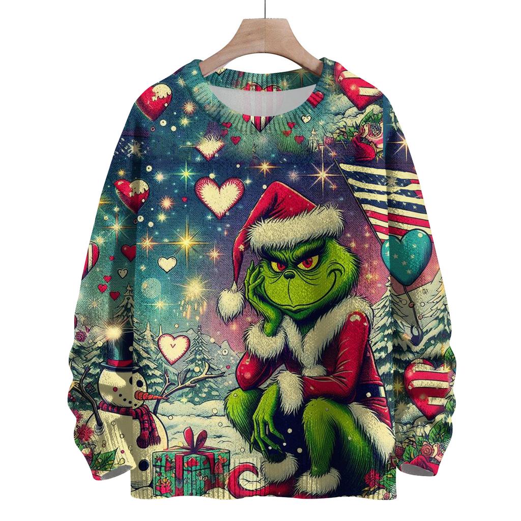 Ladies' Fashionable Casual Long Sleeved Christmas Cute Printed Round Neck Knitted Yarn