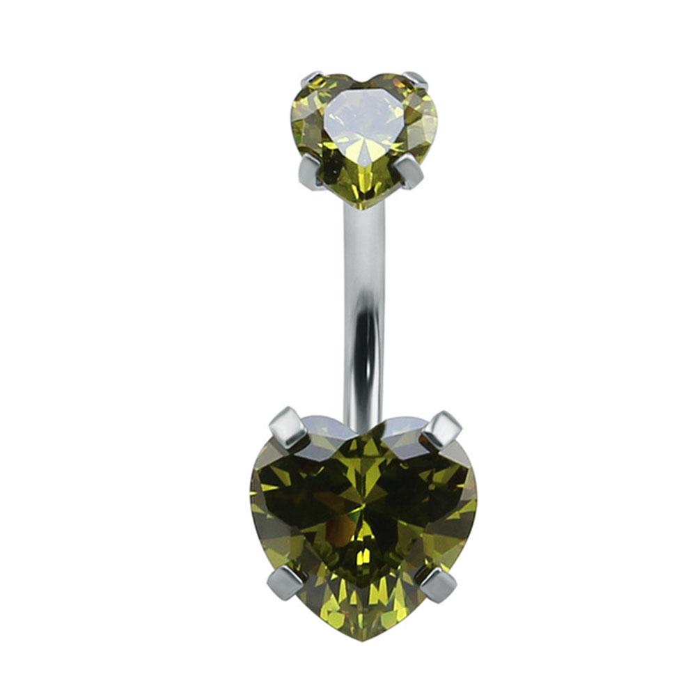 Damen Sexy Doppelherzförmiger Kristall Zirkon Bauchnabelpiercing Bar Chirurgischer Stahl Strass Körperpiercing Schmuck