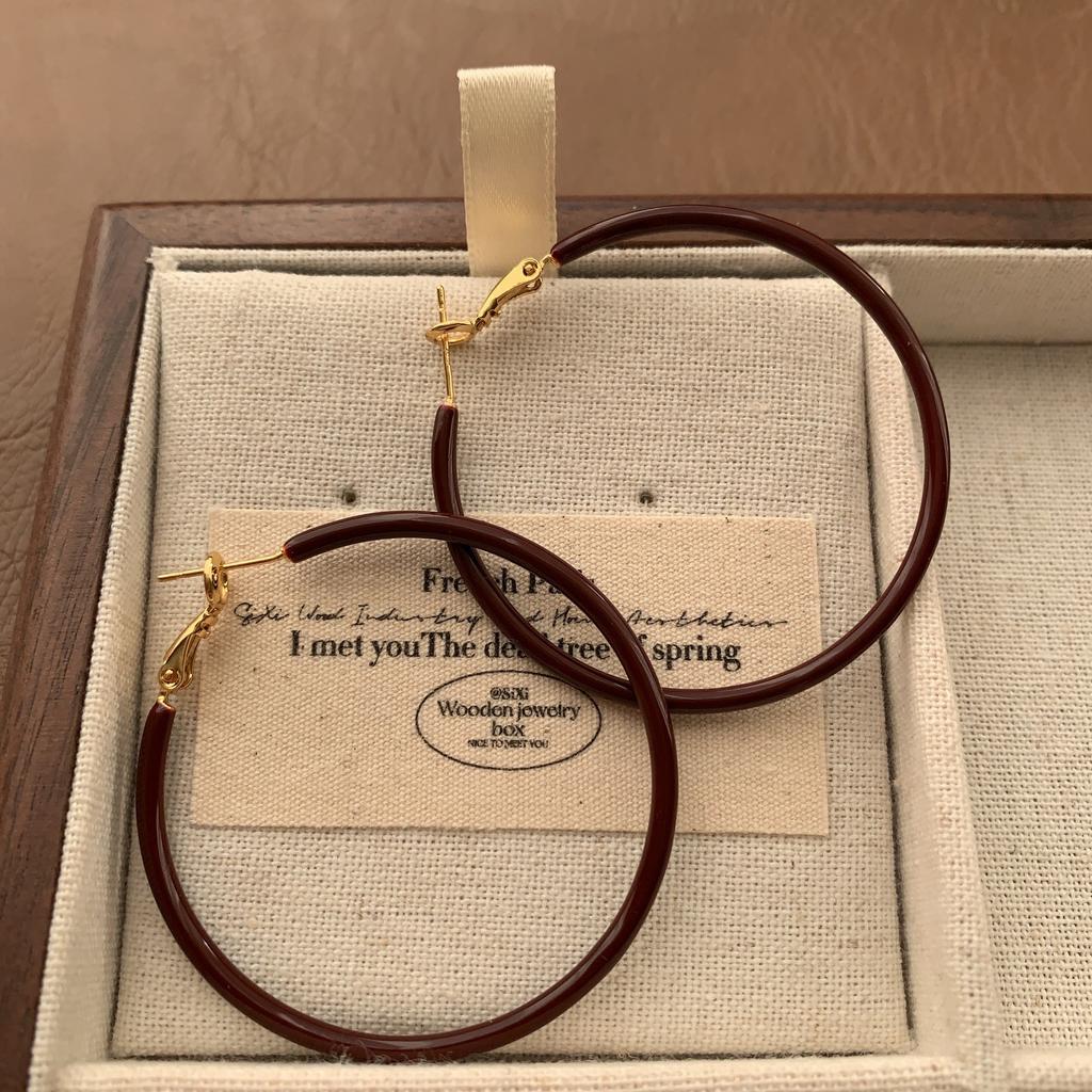 Simple Burgundy Enamel Earrings, Earrings, High-End Sense, Fashionable And Versatile, Retro Minimalist And Neat Temperament, Autumn And Winter