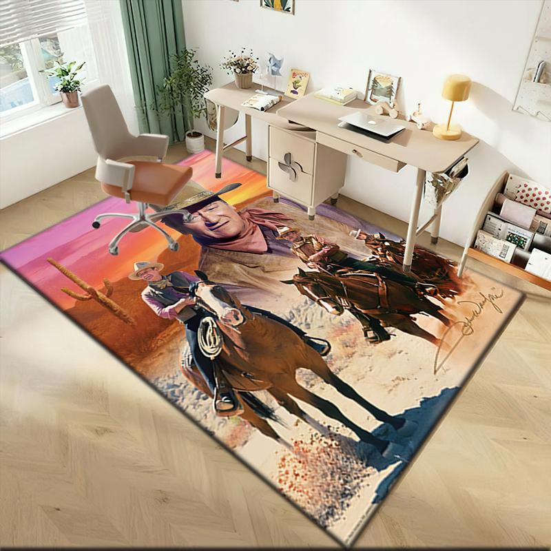 1pc John Wayne's vintage cowboy poster Carpet Rug for Living Room Bedroom Home Sofa Decoration,Kids play Non-slip Floor Mat