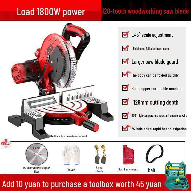 High Precision 10" Aluminum Alloy Miter Saw, 45º Multifunctional Cutting Machine