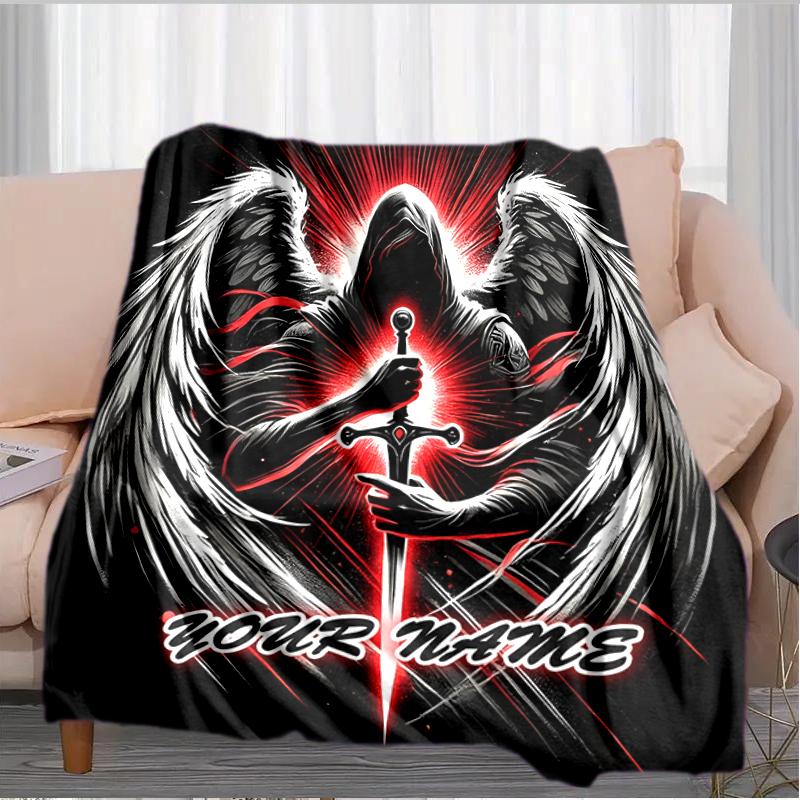 1PC Custom Name Angel Darkness outdooor Flannel blankets Throw Blanket All-Season Throw Gift Bedspread for Couch, Bed, Camping Holiday Birthday gift