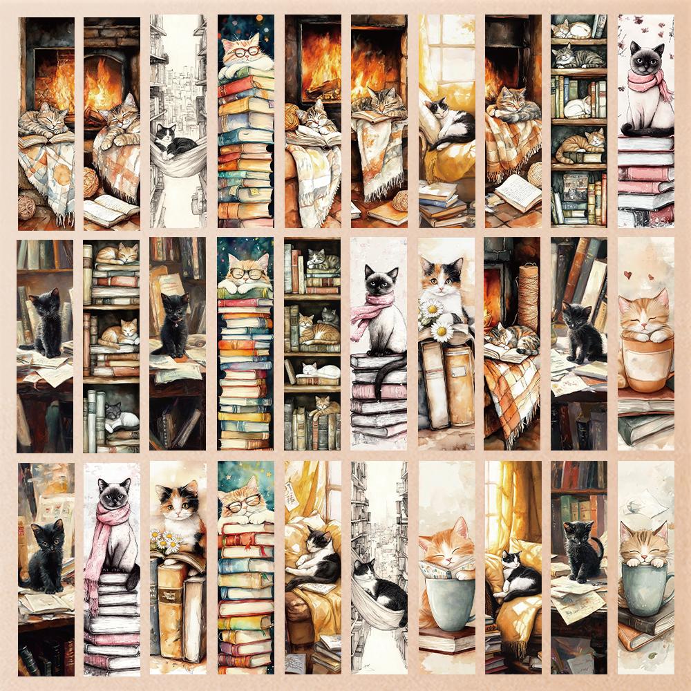 32 Stück. Bücherregal/Katzen-Lesezeichen, geeignet für die Schulanfangszeit, Weihnachten, Halloween, Lehrer, Leser, Geburtstage.