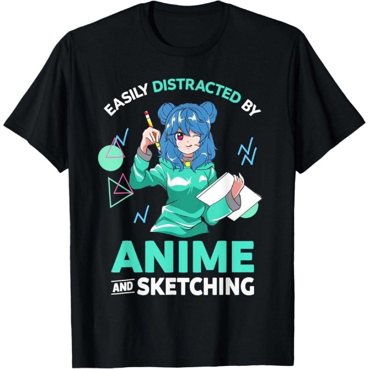 Easily Distracted By Anime and Sketching Anime Girl Drawing T-Shirt(1) S