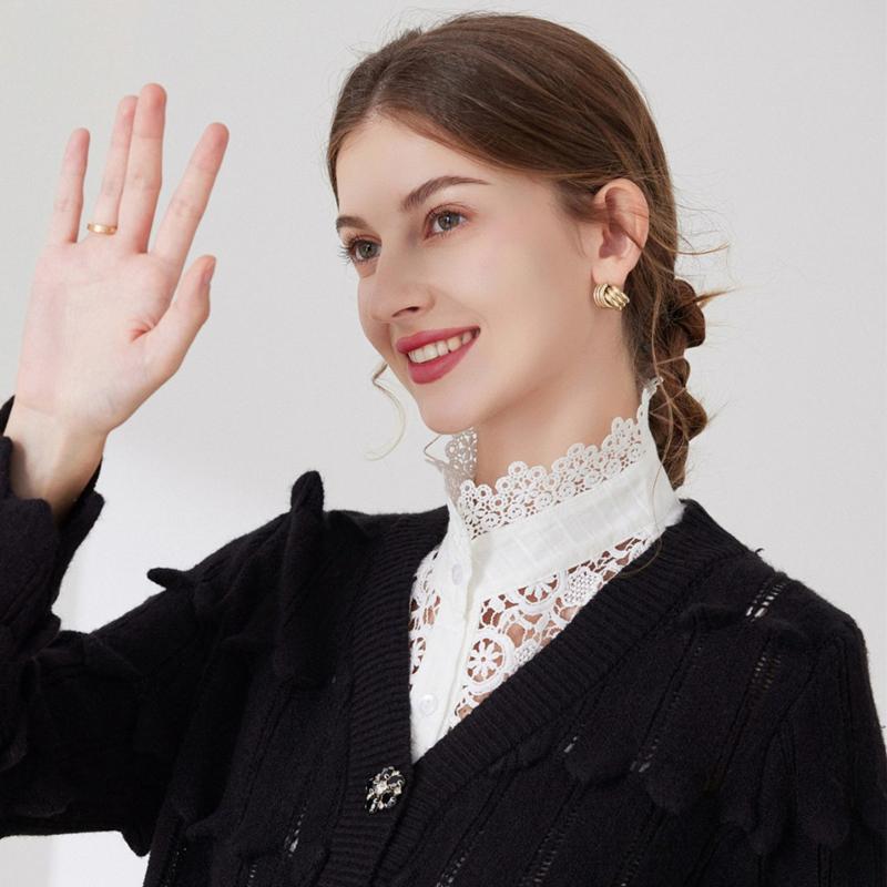 

Элегантный воротник-стойка с рюшами для женщин, девушек, съемная половина рубашки, блузка, ложный воротник, цветочный, с ажурным узором, декоративные воротники