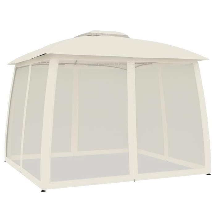 VidaXL Double Roof and Mesh Walls Gazebo Cream 2.93x2.93 M Steel, Garden Gazebo, Patio Gazebo, Pavilion, 368448