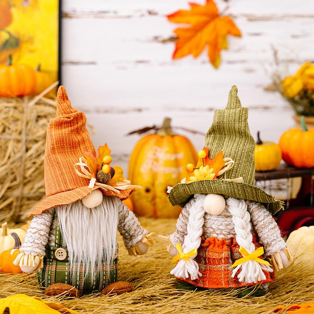 1/2PC Fall Dwarf Elf Dolls Scandinavian Swedish Tomte Gnomes Thanksgiving Decoration Harvest Elf Dwarf with Sunflower Maple Leaf