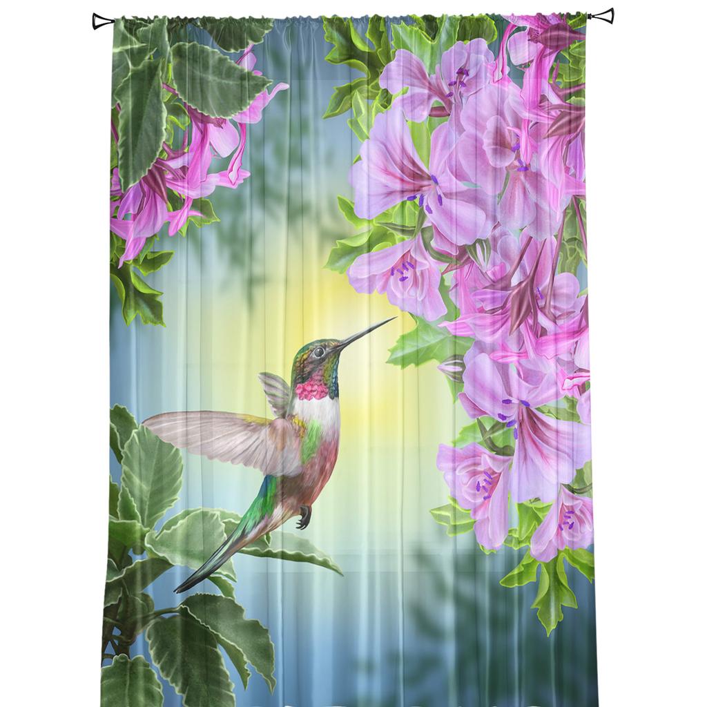 Plant Flower Hummingbirds Sheer Curtains Window Curtains For Living Room Bedroom Blinds Kids Room Home Decor