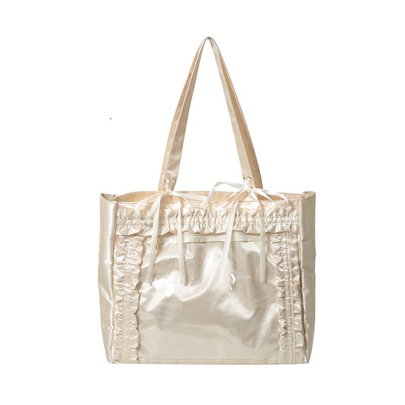 

Japanese large-capacity versatile student clothing book ins tide shoulder tote bag Korean version women s summer transparent baby bag pain bag шампанского