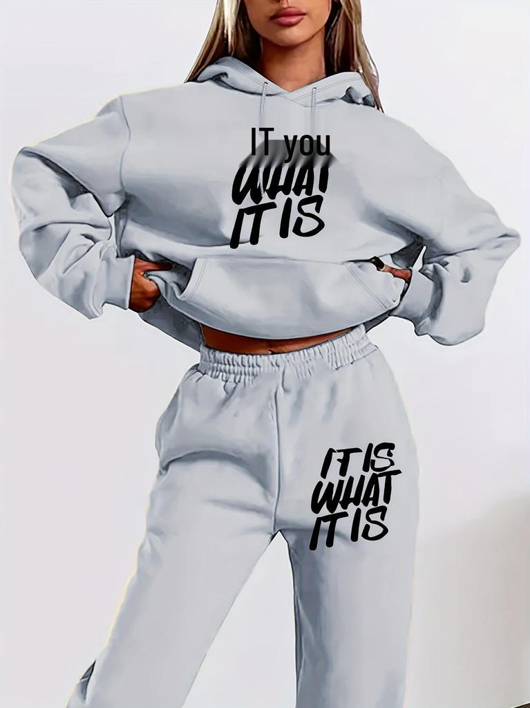 Women's Autumn Letter Print Hooded Sweatshirt Set