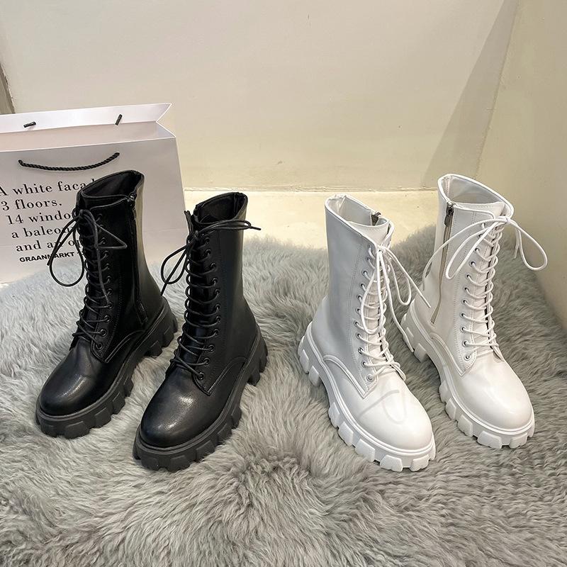 British style heightening Martin boots high top 2025 autumn small man thick-soled single boots foreign trade white medium tube women's boots