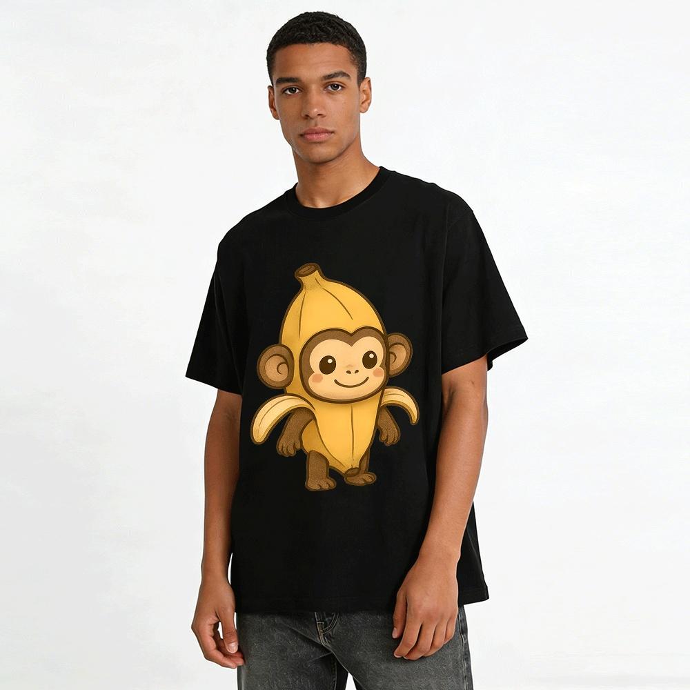 Cute Banana Monkey Print Casual T-Shirt Unisex Loose Fit Top Pure cotton T-shirt