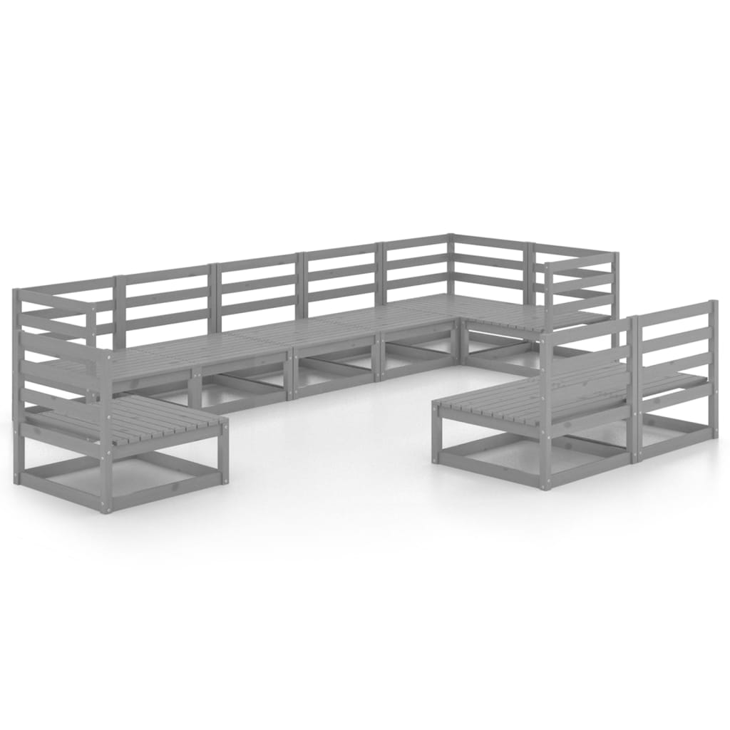 9 Piece Garden Lounge Set Grey Solid Pine Wood