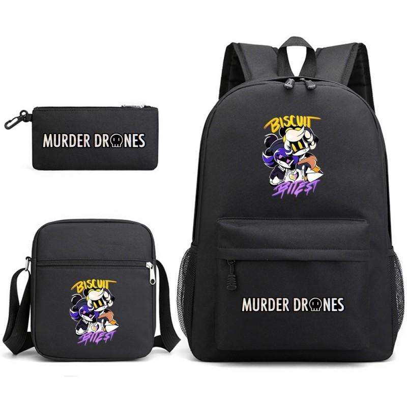 Murder Drones Themed 3-Piece School Set: Backpack Shoulder Bag Pencil Case Teens
