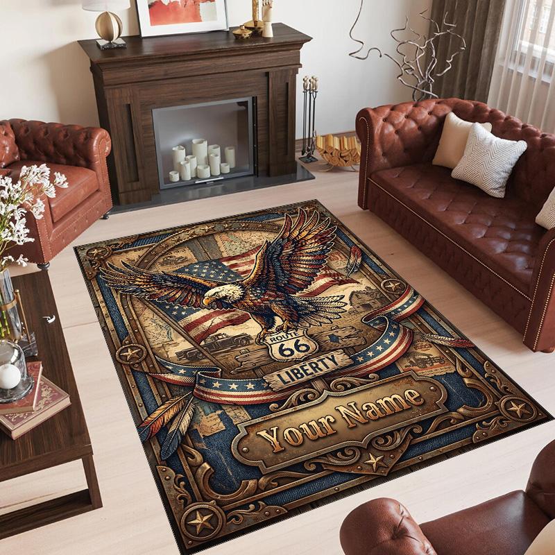 American Patriotic Theme Crystal Velvet Rug Personalized Custom Name Text Soft Floor Mat Home Decor