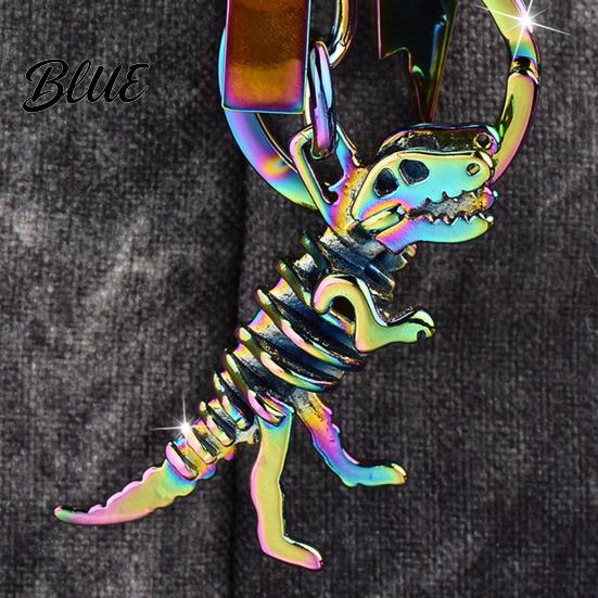 Colorful Metal Keychain Pendant Dinosaur T-Rex Skeleton Metallic Luster Bag
