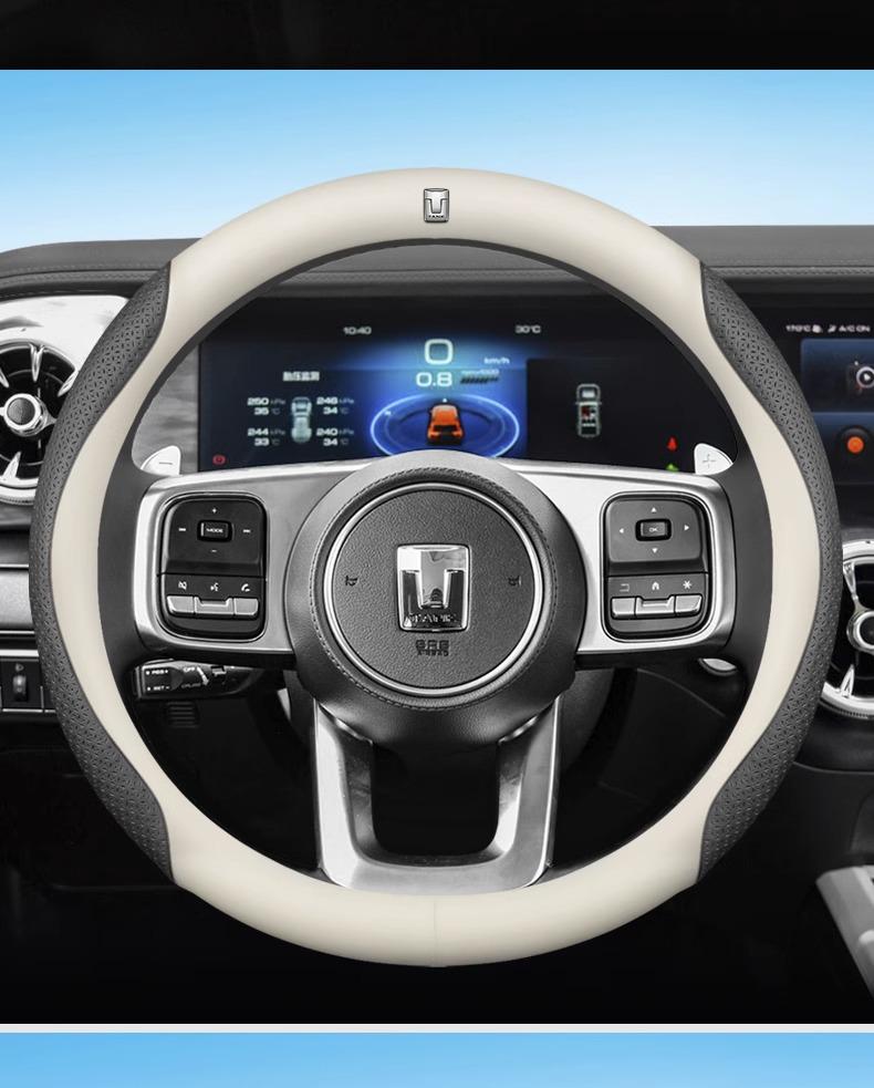 Genuine Leather Steering Wheel Cover for Tank 300 - Ultra-Thin, Universal, All-Season Fit, Cyber Design
