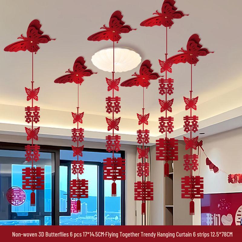 Wedding Bedroom Ceiling Decorations: Happy Character Flowers & Butterfly Pendants