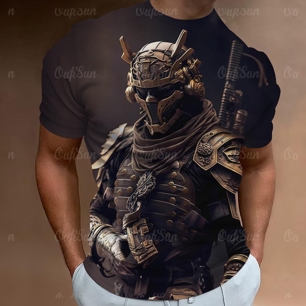 

Мужская футболка в стиле ретро с 3d принтом Mecha Warrior, футболка с коротким рукавом для мужчин, модная повседневная быстросохнущая мужская одежда, свободная футболка большого размера 3XL