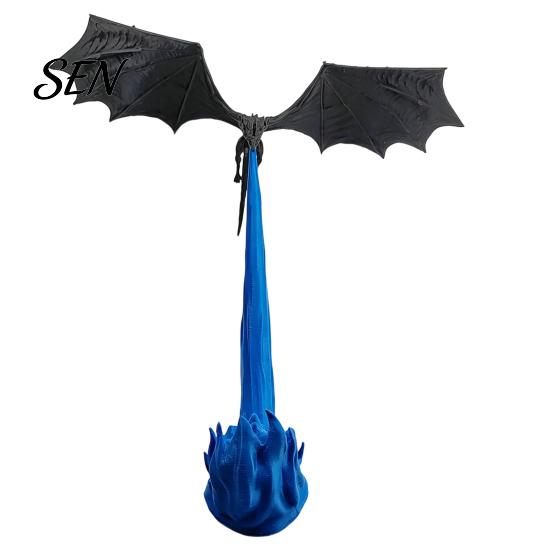 Dragon Sculpture Bookshelf Nook Light, 3D Printed Fire-Breathing Fantasy Flying Dragon, Shelf Accent Lamp Art Collectibles with LED Flame Gothic