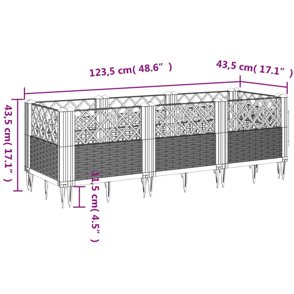 Planting Box with Ground Spikes White 123.5 x 43.5 x 43.5 cm PP