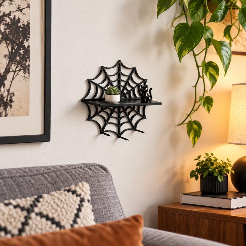 3D Printing Halloween Floating Shelf Spider Web Wall Storage Rack Wall-Mounted Shelves Wall Decor