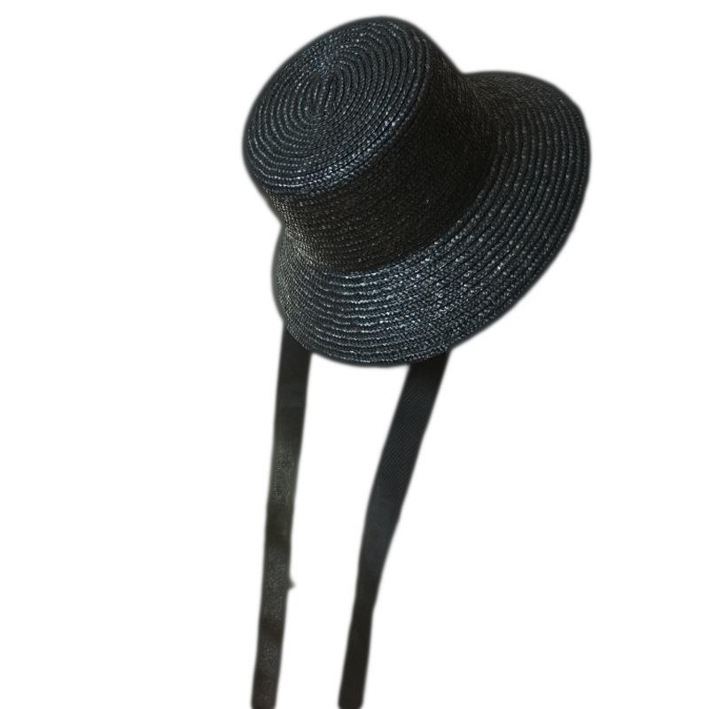 Japanese Simple Lace-Up Straw Woven Flat Top Top Top Hat Fisherman Basin Hat Men'S And Women'S Retro Sunshade Sun Protection Beach Straw Hat