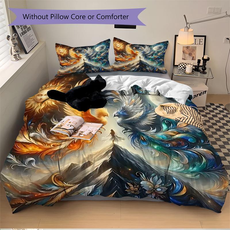 3pcs Anime Phoenix Comforter Set with Two Pillowcases (No Core), Home Decor, Festival Gift, Polyester Fabric