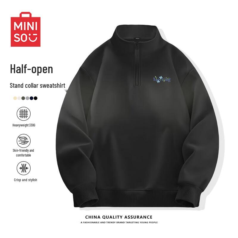 MINISO Men's American Style Half-Zip Stand-Collar Sweatshirt