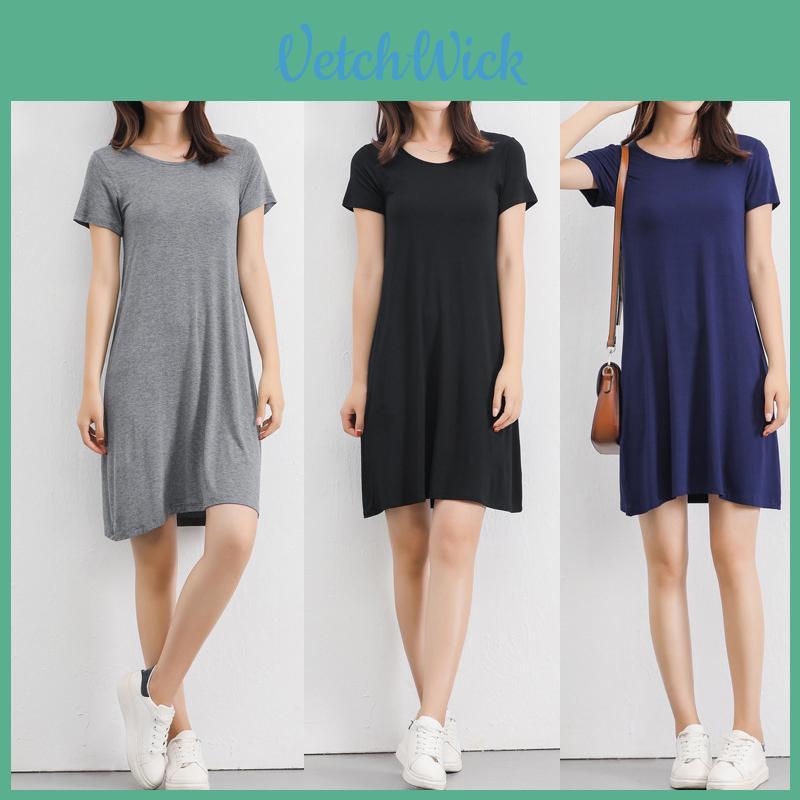 Women's Summer Short Sleeve Casual Sundress Tops Mini T-shirt Dress In Vibrant Modal