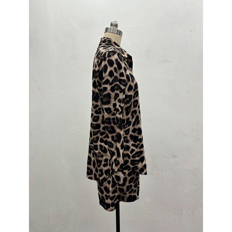 Sommer Europäischer und Amerikanischer Anzug Damen Leopardenmuster Langarm Strickjacke Hemd Damen Shorts Amazon Damen Zweiteiler