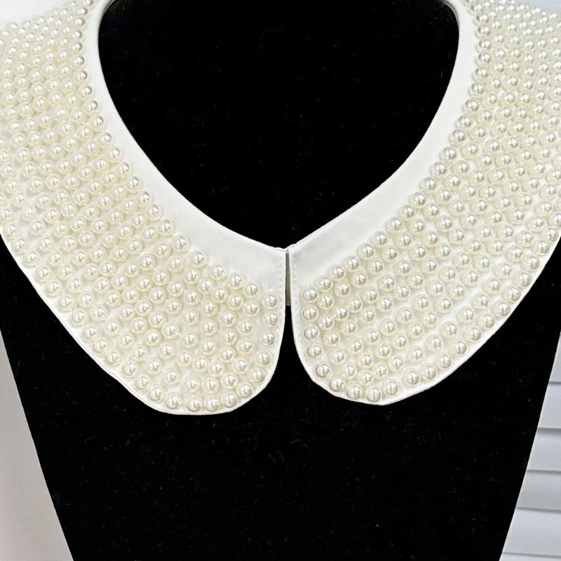 White Beaded Collar Elegant Detachable Sweater Collar Fashionable Women Collar for Event and Daily Wear