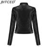 BITCED Lightweight Leather Jacket - Short-Sleeved Spring/Fall Stand-Up Collar Women's Leather Jacket